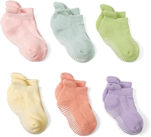 Closecret Non Slip Grip Ankle Baby Socks 6 Pack for Toddler Boys and Girls Kids,Infant Cute Cotton Baby Socks