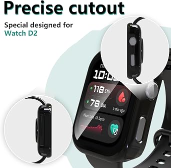 4-Pack Protective Case Compatible with Huawei Watch D2, HD Hard PC Tempered Glass Screen Protector Bumper, Transparent, Black, Blue, Ivory