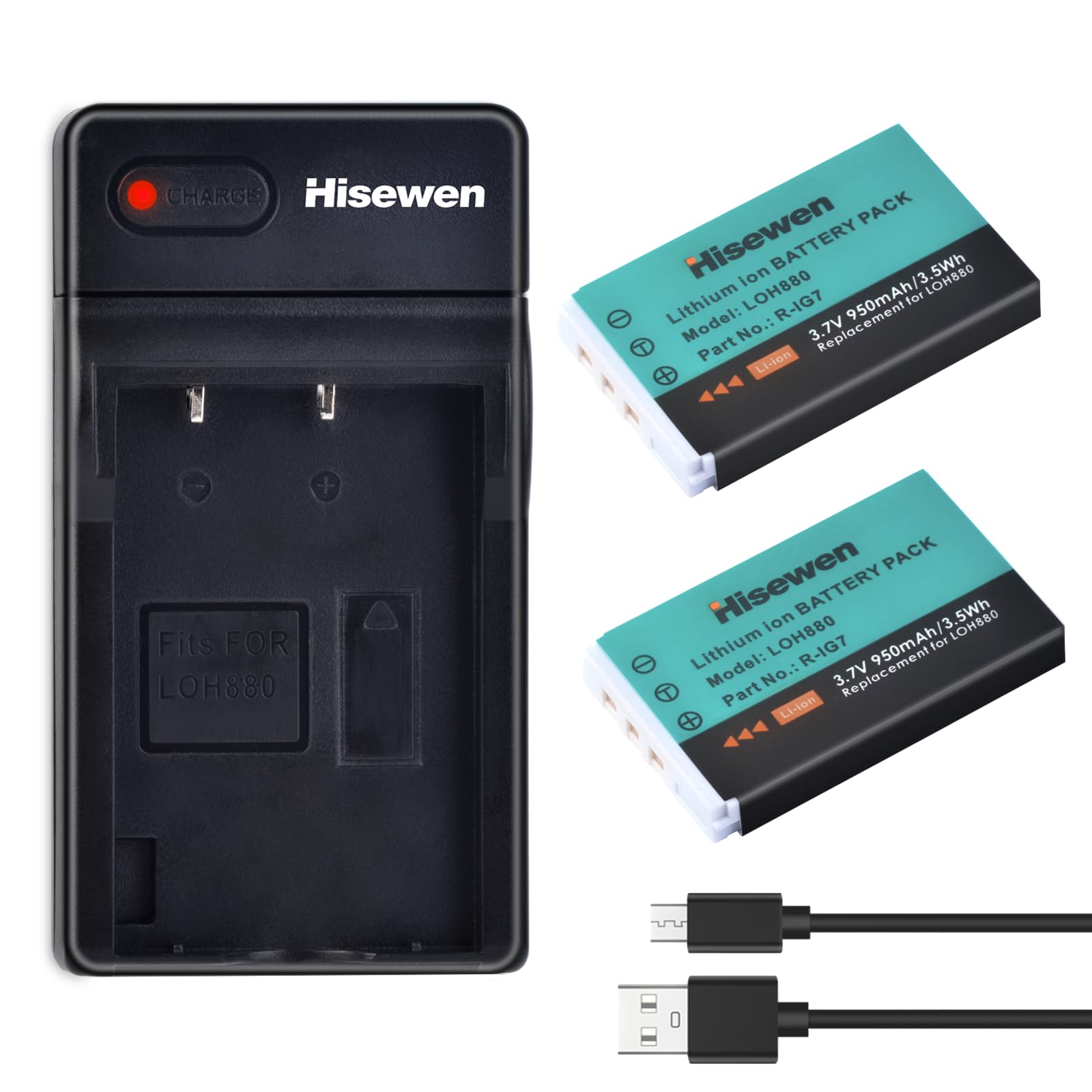 Hisewen R-IG7 Battery 2Pack, LOH880 Battery and Charger for Harmony One, Harmony One Advanced, Harmony 720, 850, 880, H880, 880 Pro, 885, 890, 890 Pro