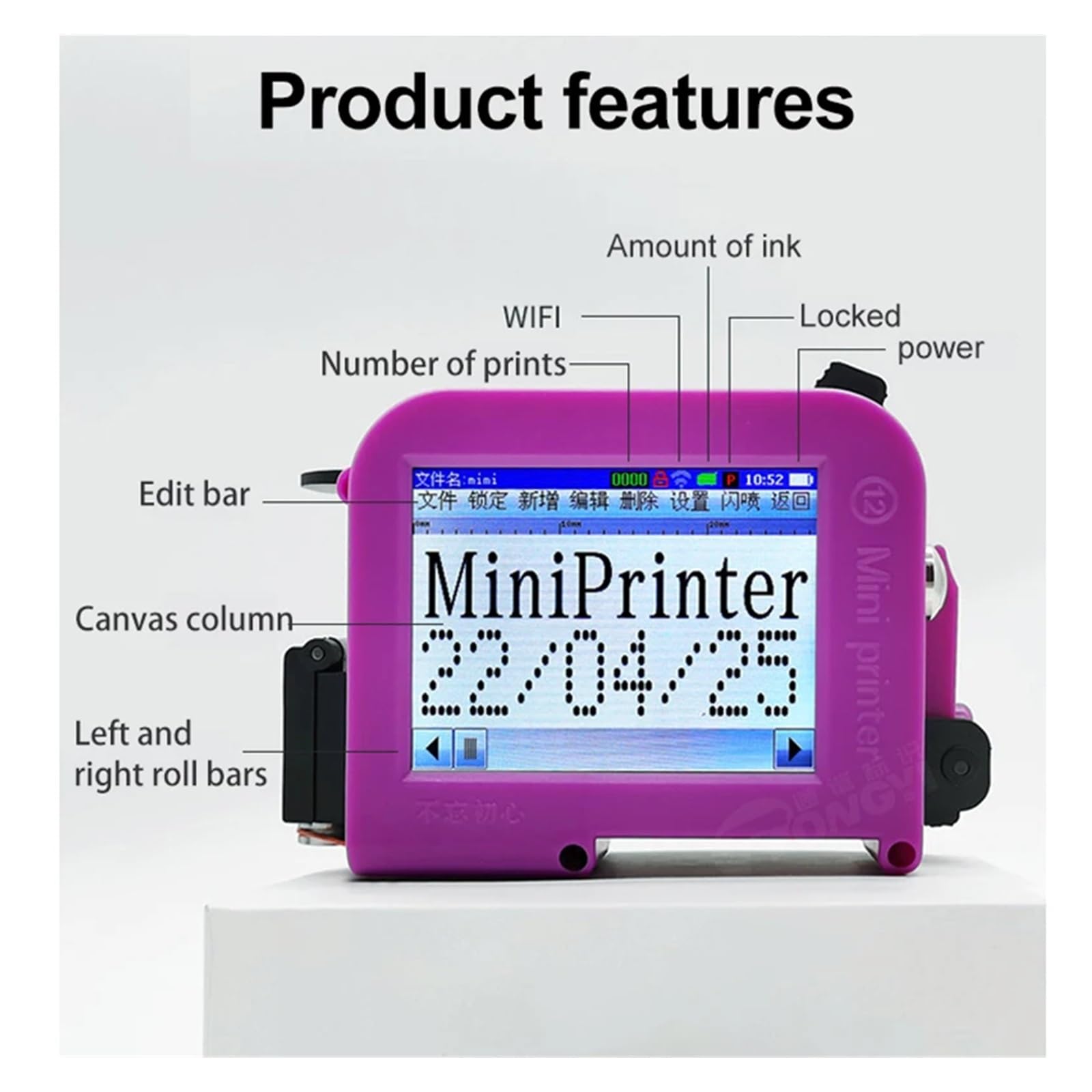 Tragbarer Mini-Tintenstrahldrucker mit Handbedienung, Produktionsdatum, QR-Code-Etiketten-Encoder, 12,7 mm, unterstützt mehrere Sprachsysteme(Printer - 2 Ink)