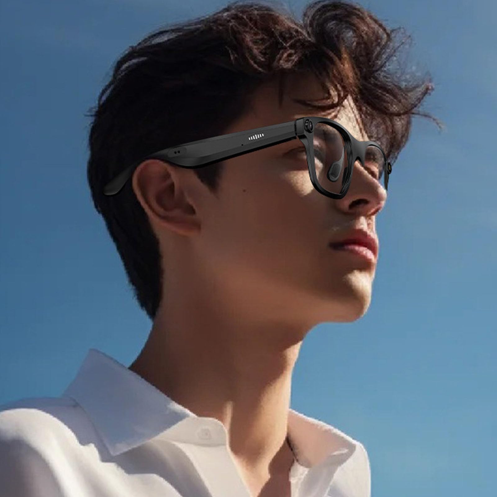 Sxhlseller AI Translation Lunettes Intelligentes avec Caméra et Bluetooth WiFi pour Hommes et Femmes, 20MP 1080p HD Lunettes D'enregistrement Vidéo Portables, Assistant Vocal, Léger pour
