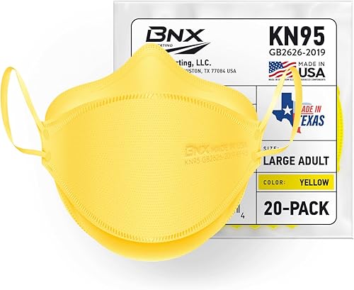 Miniatura 2 de BNX Paquete de 20 mascarillas KN95 desechables de partículas KN95, hechas en Estados Unidos, triple tazaestilo pez (paquete de 20) (cinta para las