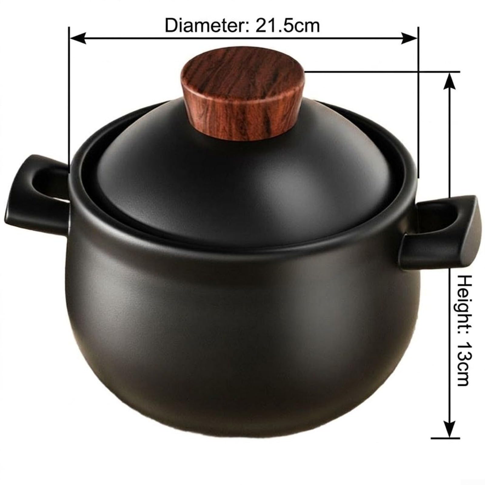 Casseruola in argilla nera, 3,6 l, resistente al calore, per stufe a gas, finitura smaltata