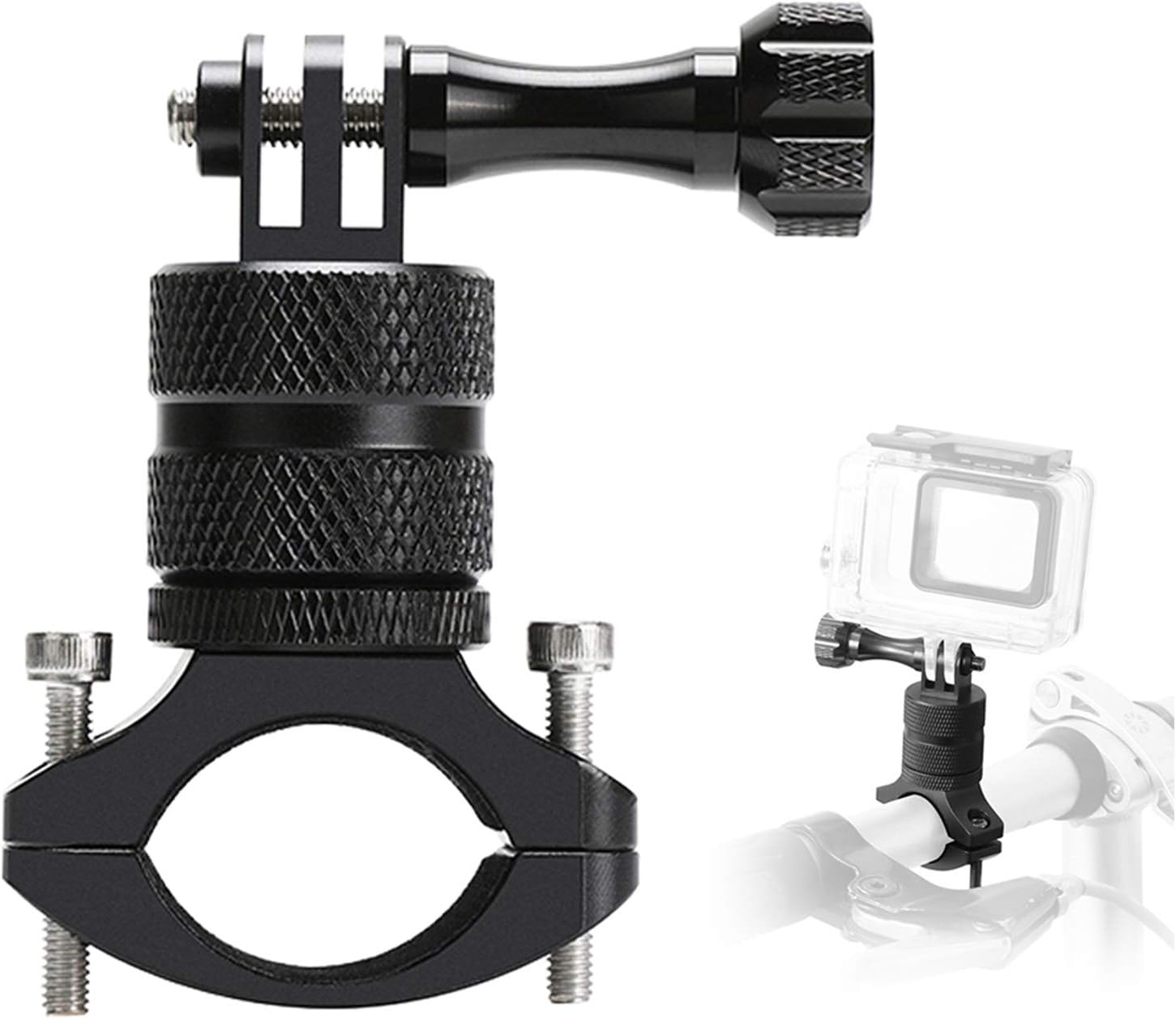 Mountain Bike Mount for GoPro Hero 13/12/11/10/9/8/7/6/5/4/3+, 360 Degree Rotation Aluminium Bike Handlebar Holder Bicycle Rack Adjuster for Action Camera DJI Xiaoyi CASIO(Black)