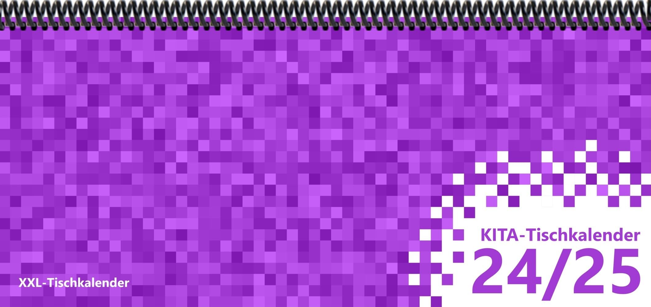 KiTa - Tischkalender 2024/25: XXL-Tischkalender, Bunt-Kalender Pixel lila 14,5 x 32,5 cm