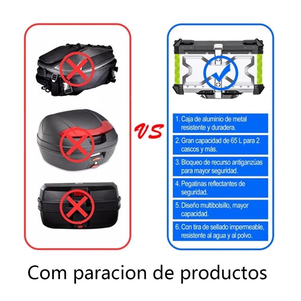 Valise pour Moto Top Case Coffret De Moto Aluminium Topcase pour Moto 28L 36L 45L 55L 65L 80L 100L Coffre pour Moto Étanche Valise Quad avec Dossier(Silver,100L)