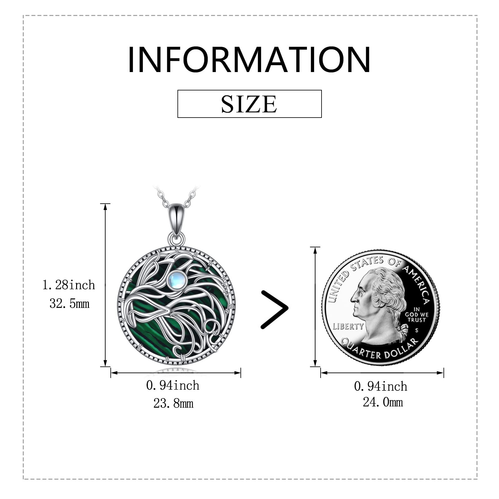 AXELUNA Eagle Moonstone Collar de plata de ley malaquita águila joyería regalos para mujeres hombres niños, Plata esterlina, Circón
