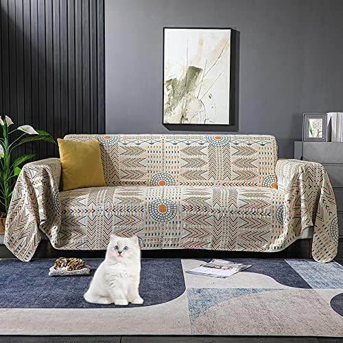 Couch Covers for 2 Cushion Couch Sofa Covers Couch Cover for Dogs Sectional Couch Covers Sofa Slipcovers Boho Cotton Universal Sofa Cover Reversible Furniture Covers for Sofa and Loveseat 79''X 91''