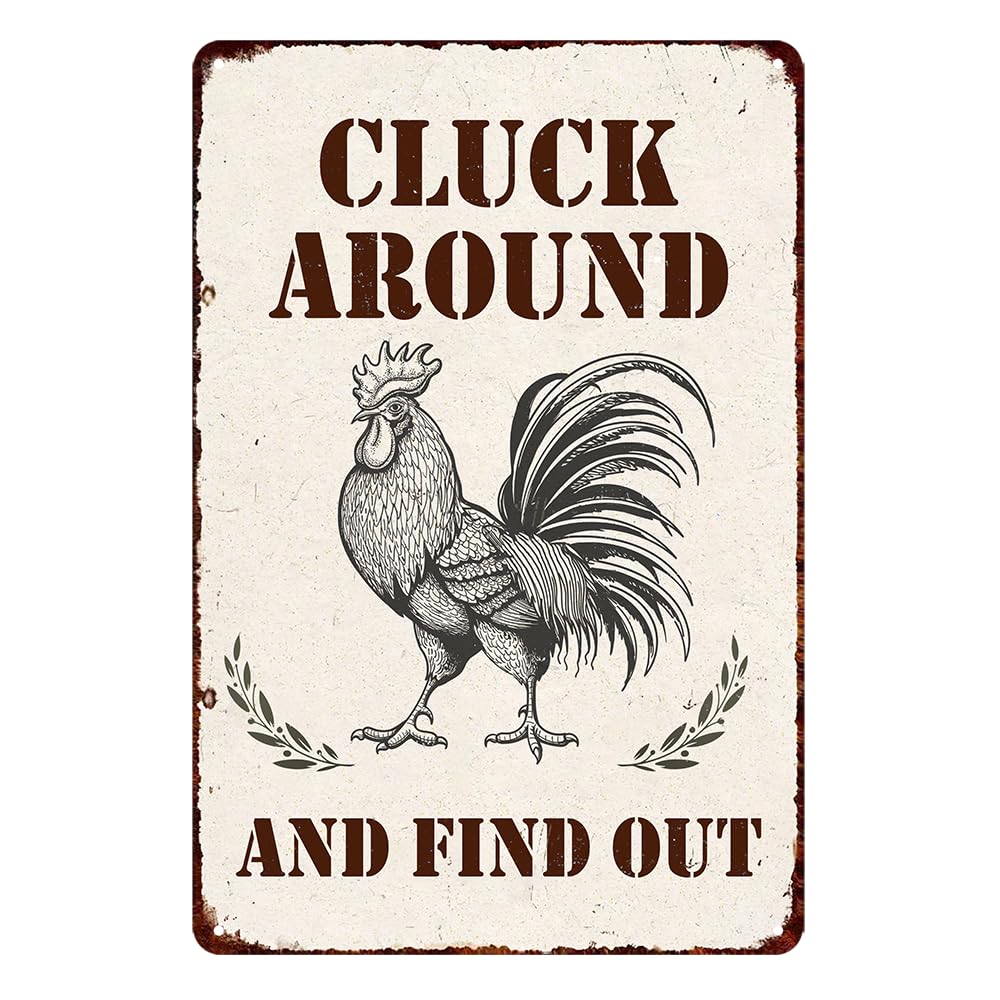 Chicken Coop Signs Outdoor Farmhouse Wall Decor Kitchen Decor And Accessories Funny Home Decor Rustic Farm Decorations For Home Metal Tin Signs Vintage Cluck Around And Find Out Sign 8 X 12 Inch