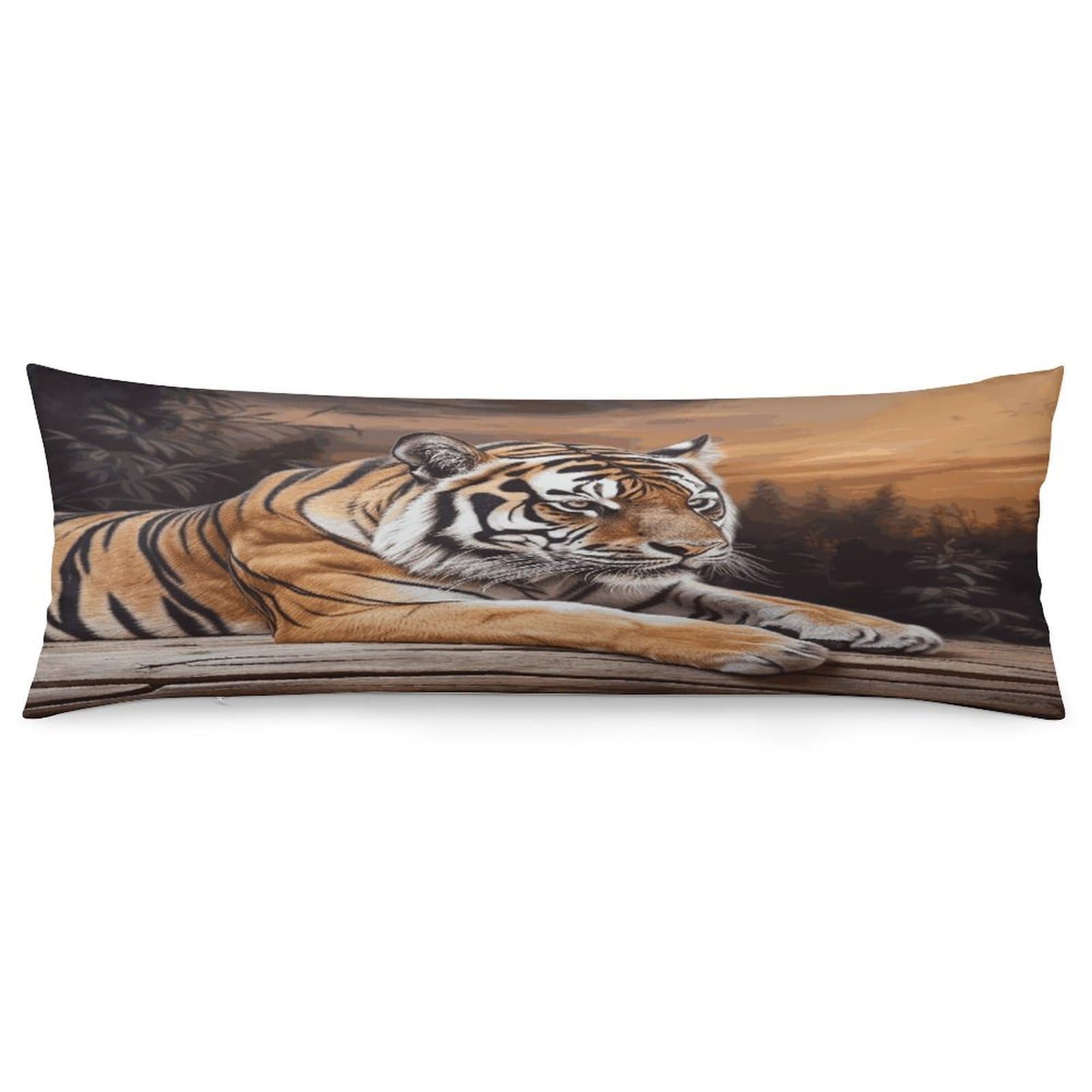 Tiger Lying on Wood Throw Pillow Covers with Silent Zipper Polyester Pillow Protectors Removable Pillow Cases Soft Pillowcase Cozy Pillow Sham Cushion Cover for Sofa Car Bed 20"x54"