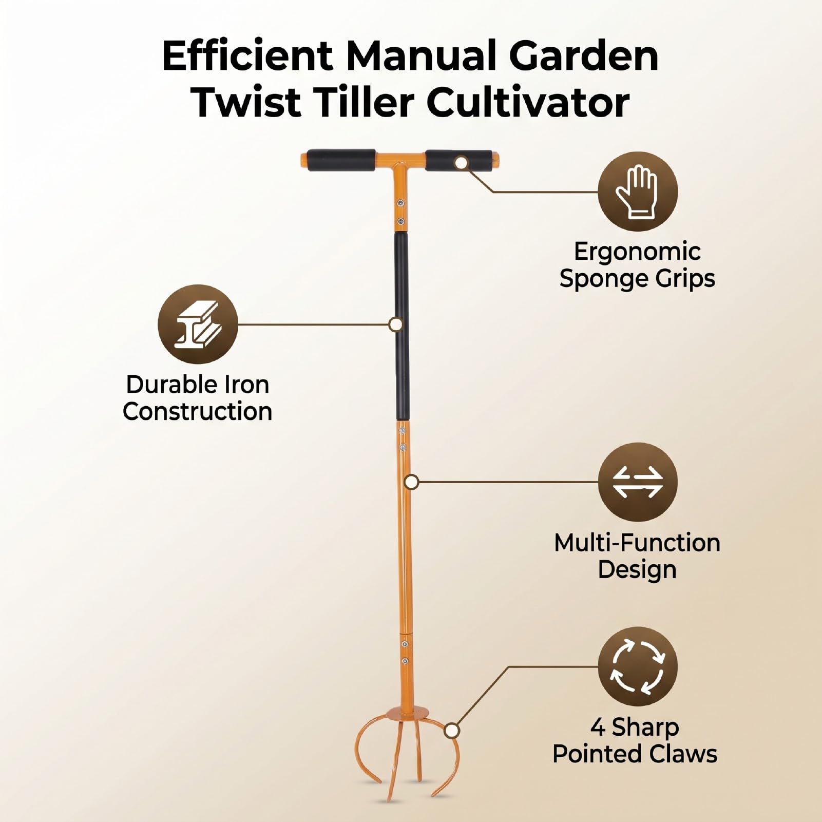 Tiller Di Torsione Manuale, Coltivatore a Mano Portatile Dell'artiglio Da Giardino Con Grande Artiglio Rimovibile in Acciaio Aeratore per Prato a Manico Lungo per I Letti