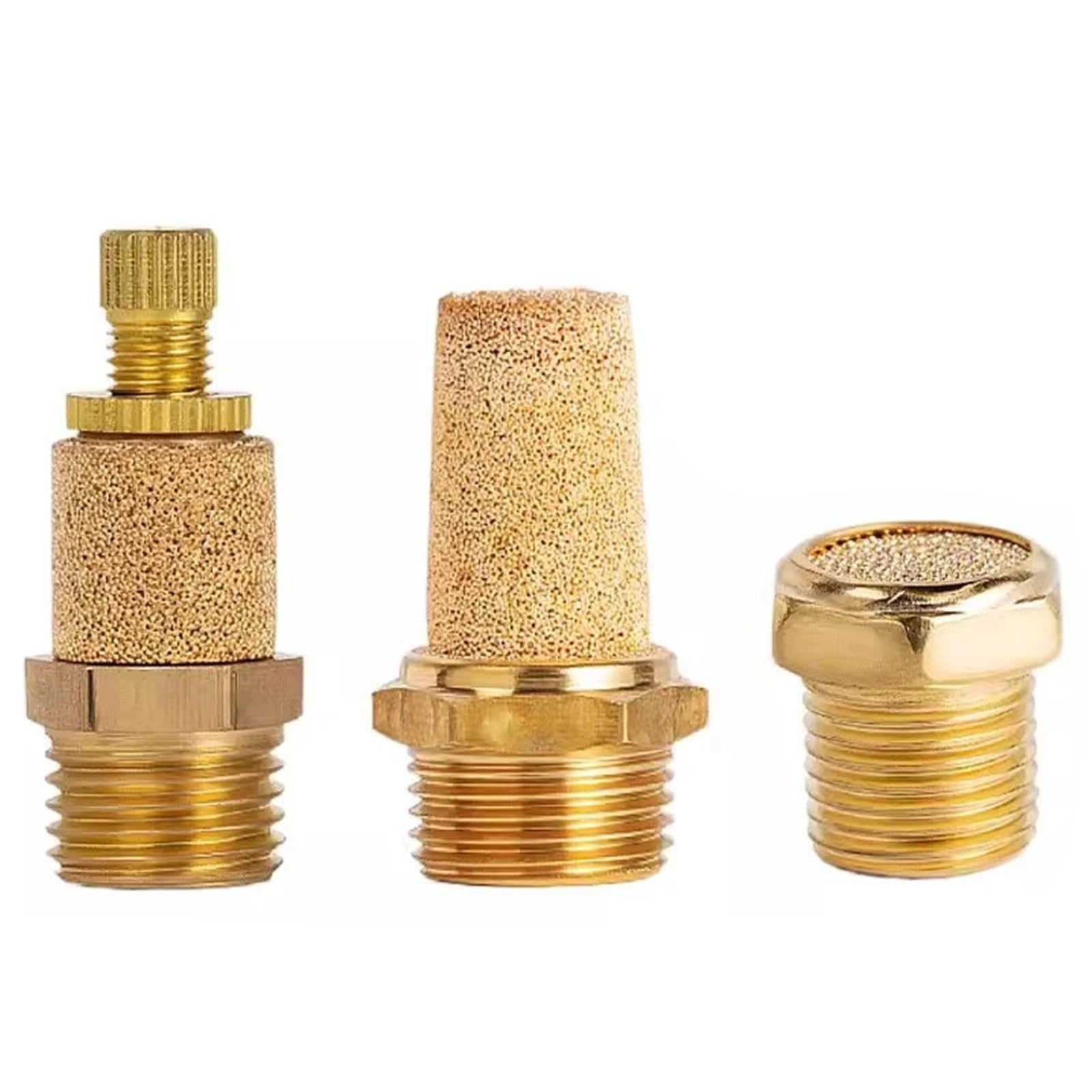 Silenciador de escape neumático de latón (5 unidades, 1/8, 1/4, 3/8 y 1/2 BSPT, rosca macho, for aire, ruido ajustable, largo y corto, BSL)(Adjust-SLL-5PCS,1/4")