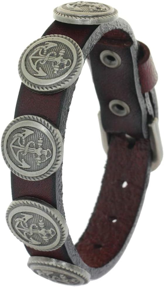 BRLTimeMen Bracelets Women Genuine Cow Leather Rock Punk Bangles Fashion Anchor Rivet Jewelry Clasp Buckle Adjustable Wristband Jewelry Unisex