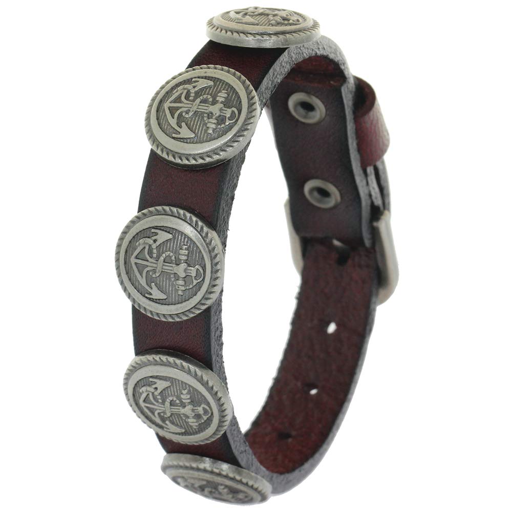 BRLTimeMen Bracelets Women Genuine Cow Leather Rock Punk Bangles Fashion Anchor Rivet Jewelry Clasp Buckle Adjustable Wristband Jewelry Unisex