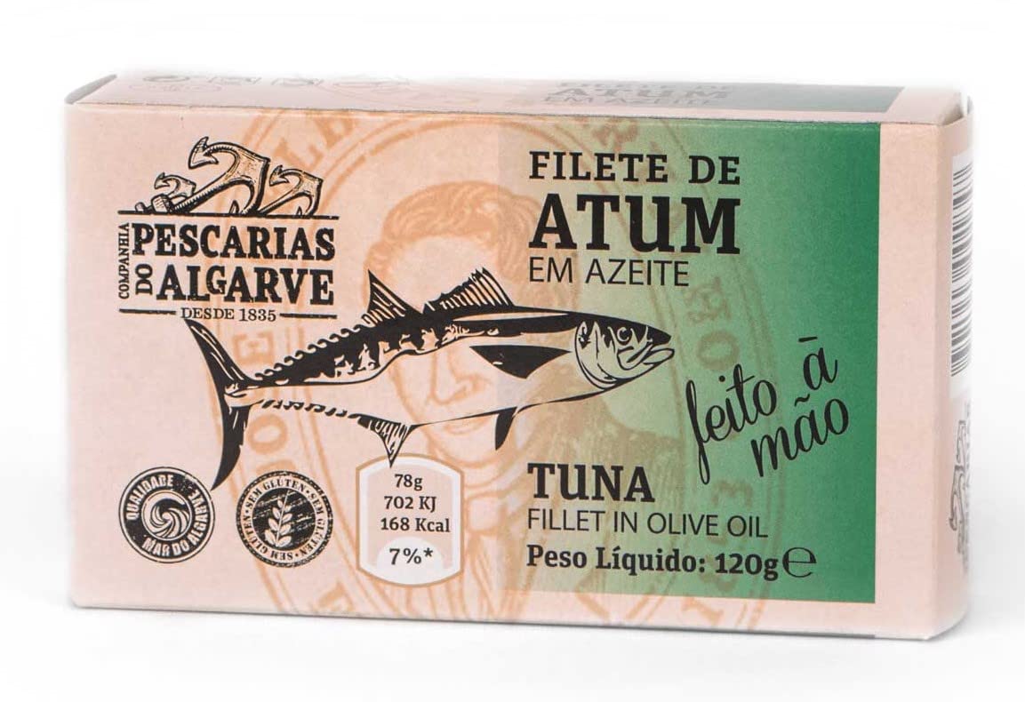 Companhia de Pescarias do Algarve - Ręcznie krojone filety z tuńczyka w oliwie z oliwek (Hand cut Tuna Fillets in Olive Oil) - 120gr (opakowanie 5 puszek)