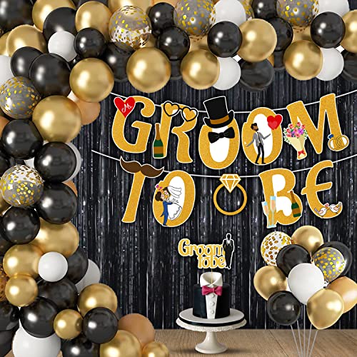 Image of Party Propz Groom to Be Decoration Set - 48Pcs Groom to Be Banner (cardstock) with Cake Topper | Black and Gold Metallic Balloons for Bachelorette Party Decorations | Groom to be decoration Items