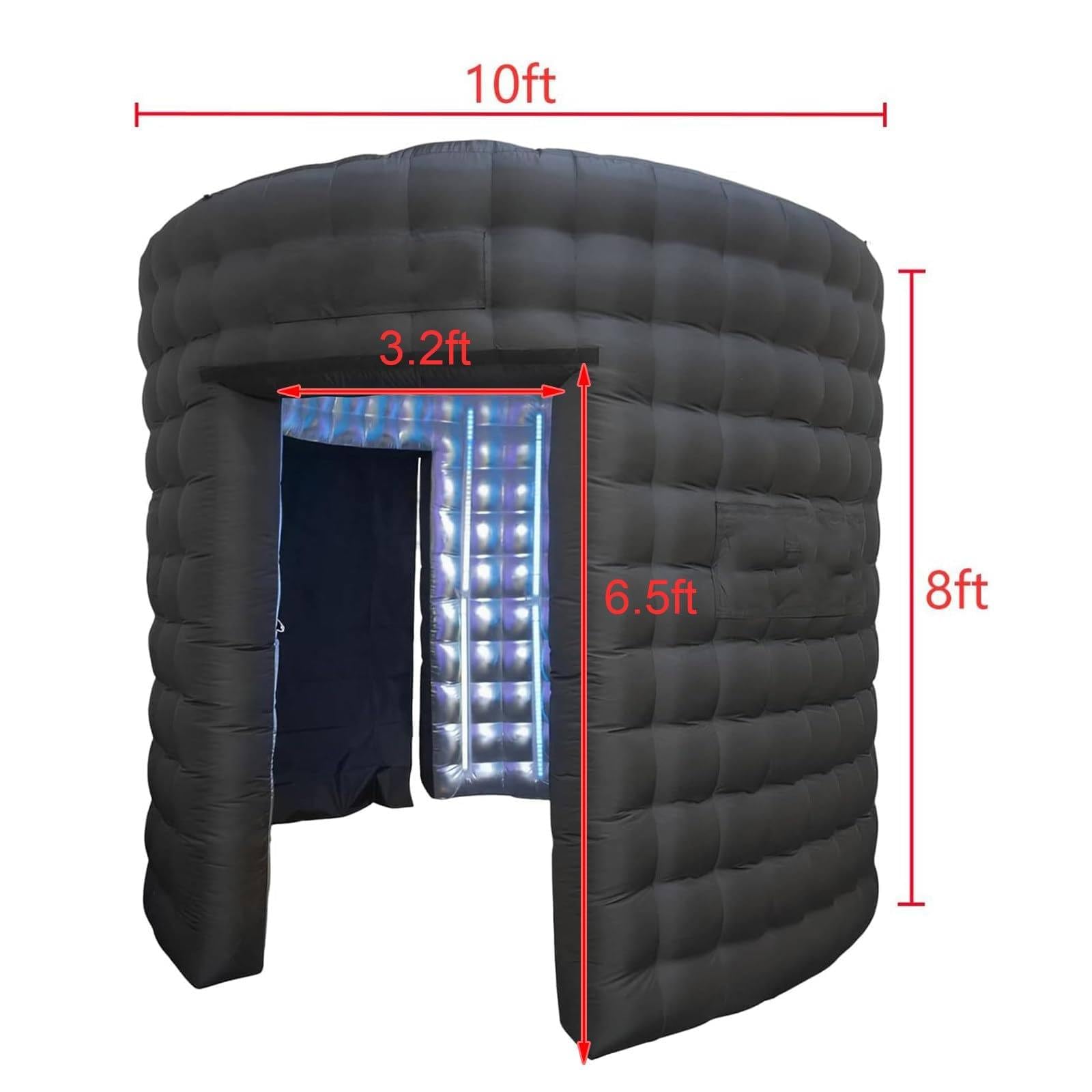 Nadmuchiwana obudowa do fotobudki z oświetleniem LED RGB, szerokość 3 m, zawiera 3 drzwi, zasłonę i dmuchawę powietrza na wesela i imprezy