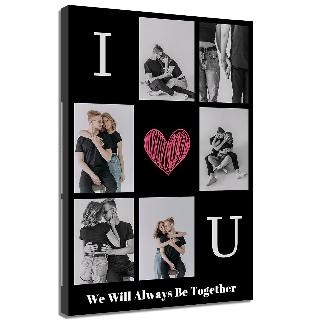 ZQQART Personalized Custom Photos Wall Art Collage Multi Picture on Canvas Prints Customized Family Painting Custom Baby Wedding Couple Poster (Black White,40x60cm)