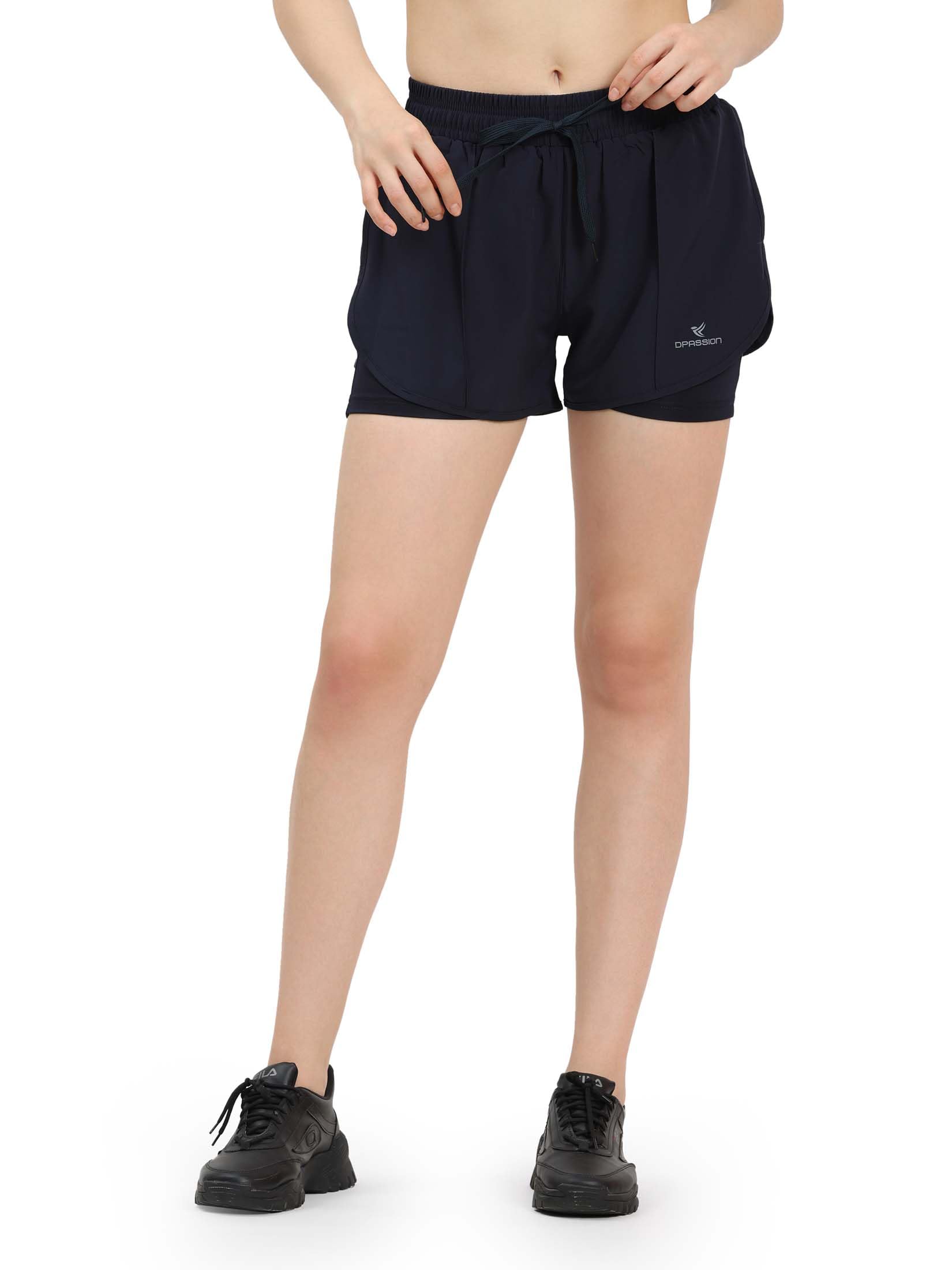 dpassion Double Layer 2 in 1 with Inner Tights Sports Shorts for Women| Running Shorts for Women-picture-44