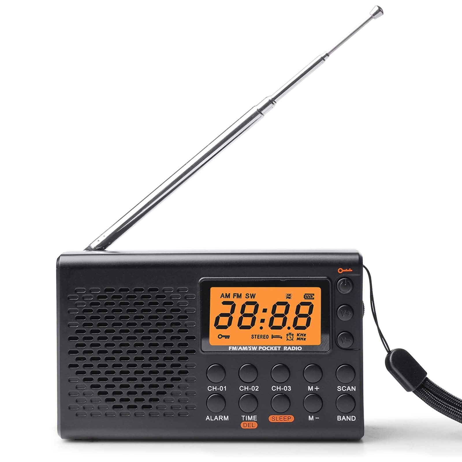 GAOUTO Radio Portable AM, FM, SW, Portable, avec Fonctionnement à Piles, écran LCD, FM, 35 préréglages, Prise Casque, Fonction Alarme, minuterie de répétition (Pas de Batterie)