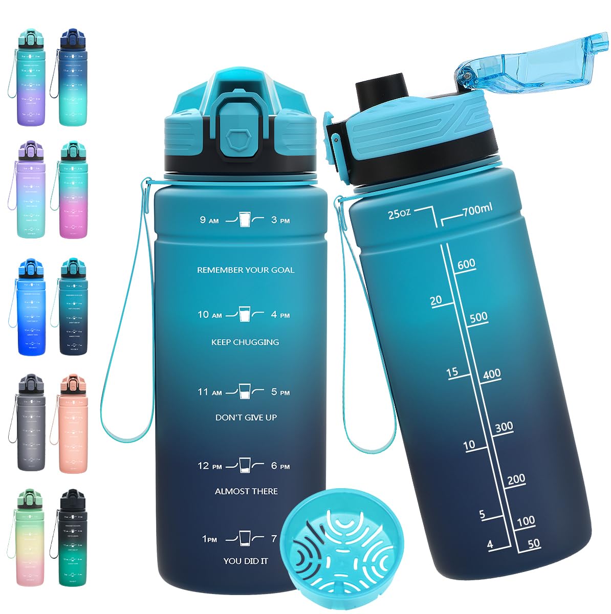 Expansea Trinkflasche 1L/500ml/ 700ml/1500ml Sportflasche, BPA-frei Tritan Trinkflasche Sport Auslaufsicher mit Zeitmarkierung - Wasserflasche für Fitness, Fahrrad, Outdoor, Yoga, Gym, Schule