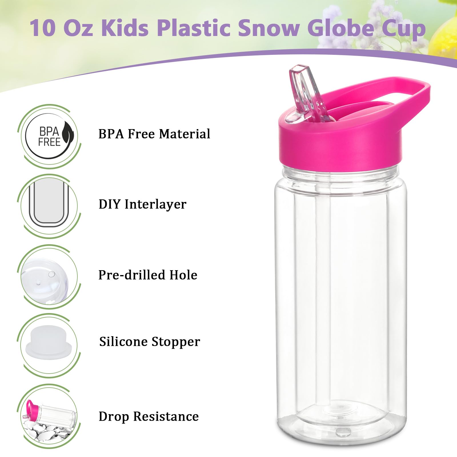 Confezione da 10 bicchieri in plastica da 295 ml, con foro e spina preforati, a prova di perdite, a doppia parete, con manico portatile, per regali fai da te glitterati