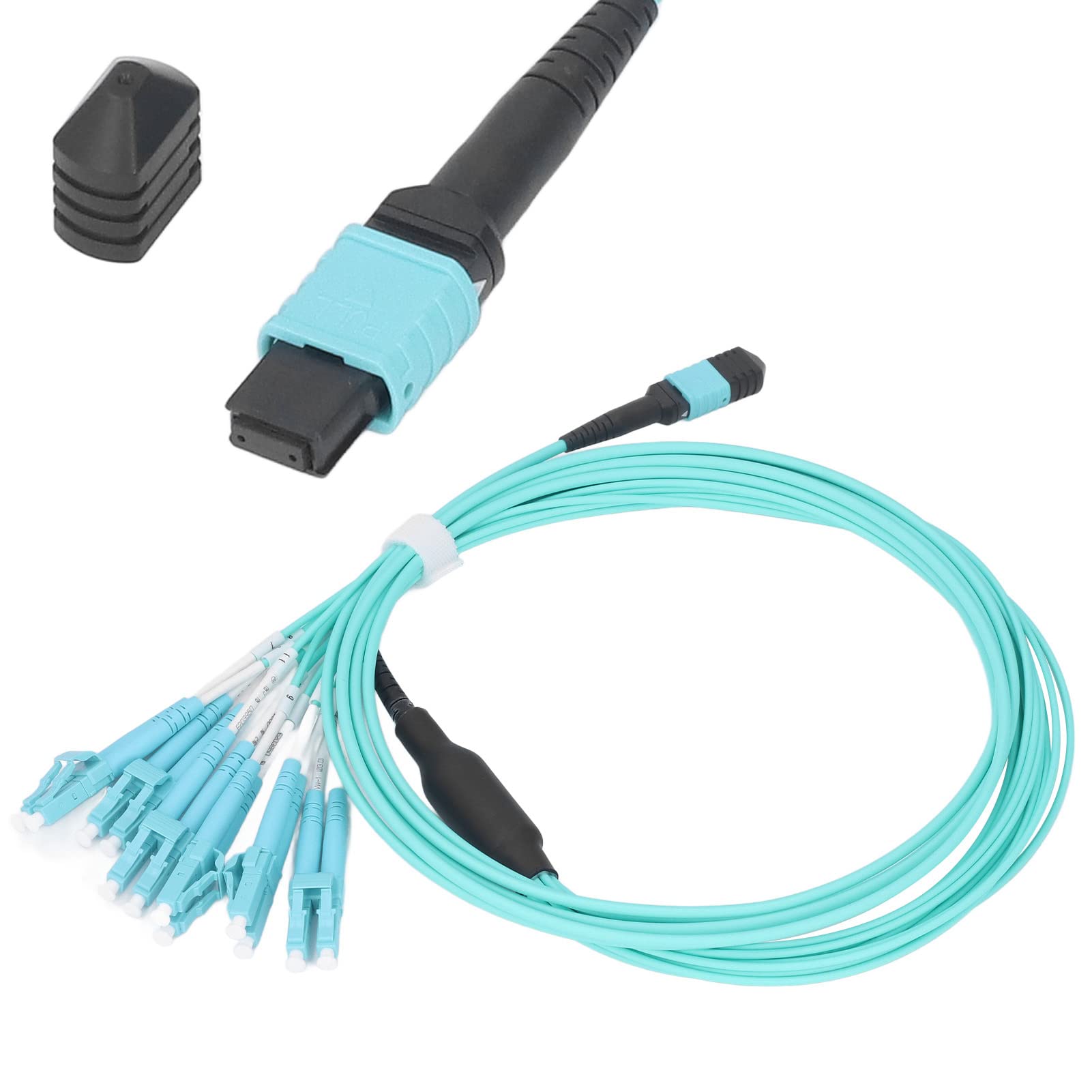 MPO to LC Fiber Optic Patch Cable, 12- OM4 Multimode Jumper, 100G High-Speed Data Transmission for Data Centers, Server Rooms, PVC LSZH Jacket, 850nm 1310nm Wavelength