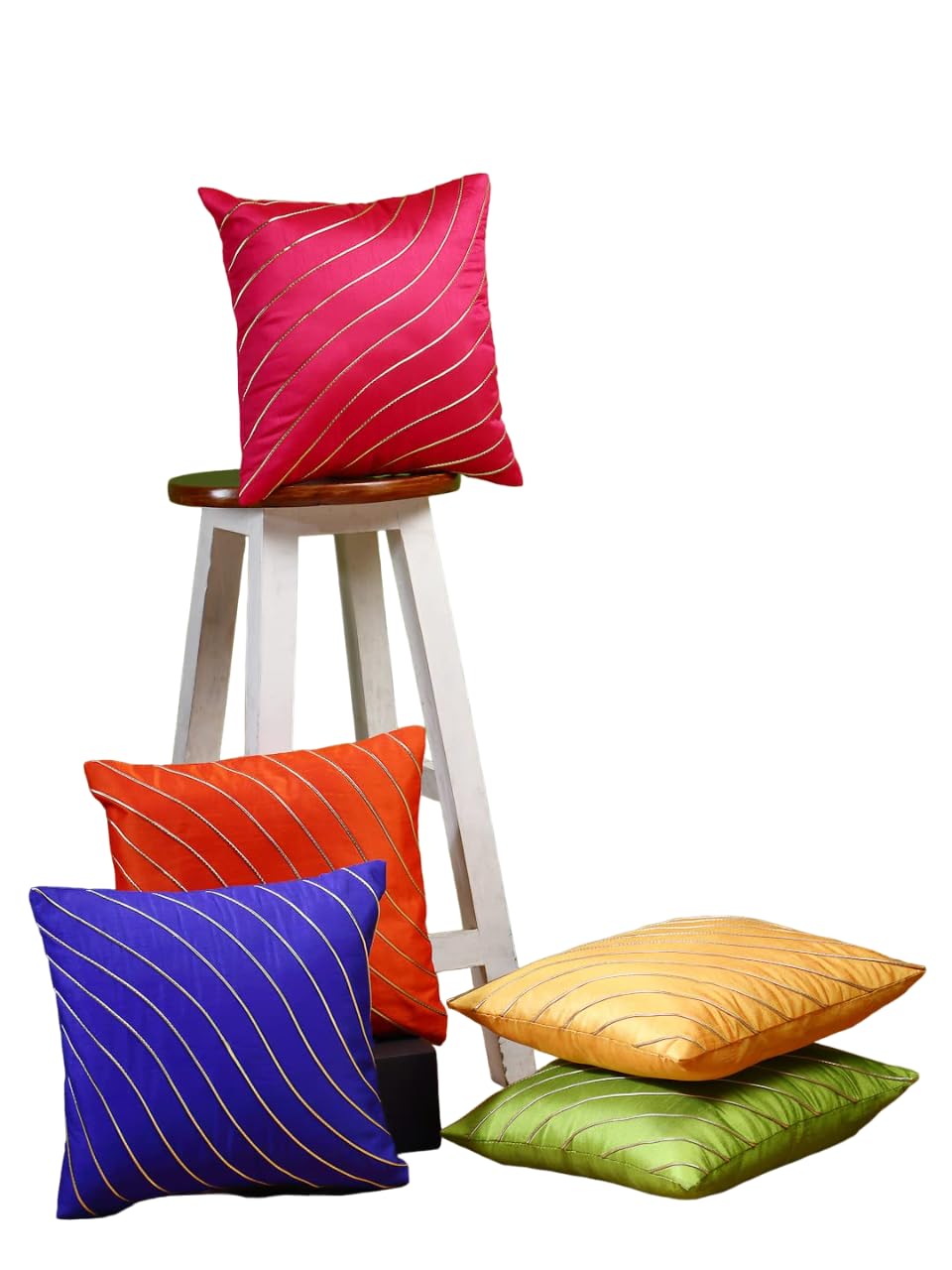 Dream Weaverz Designer Patch Work Silk Fabric Cushion Covers for Sofa - Pack of 5 (Multicolor, 16 x 16 Inch), (C0081_Multi_16)