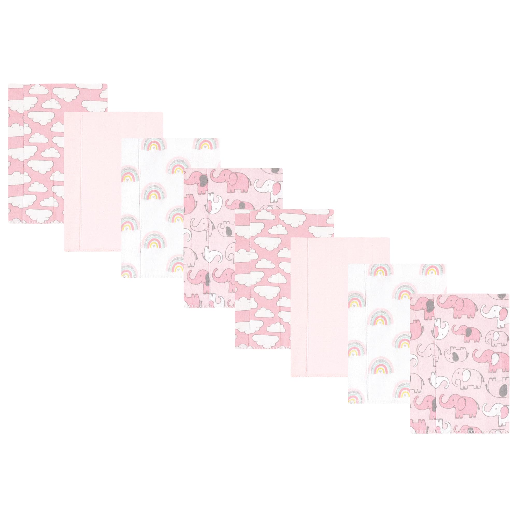 Hudson Baby Cotton Poly Flannel Burp Cloths Multipack, Girl New Elephant 8-Pack, One Size