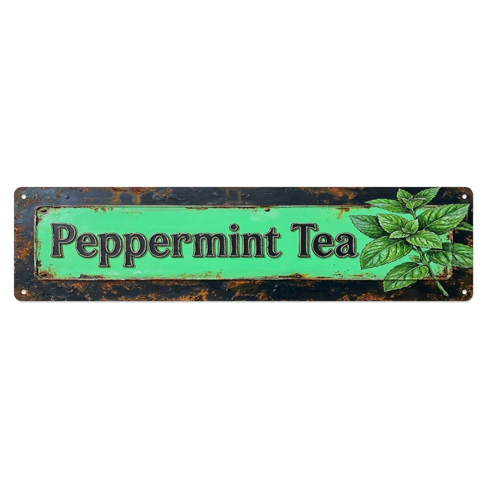 Vintage Peppermint Tea Refreshing Farmhouse Metal Tin Sign