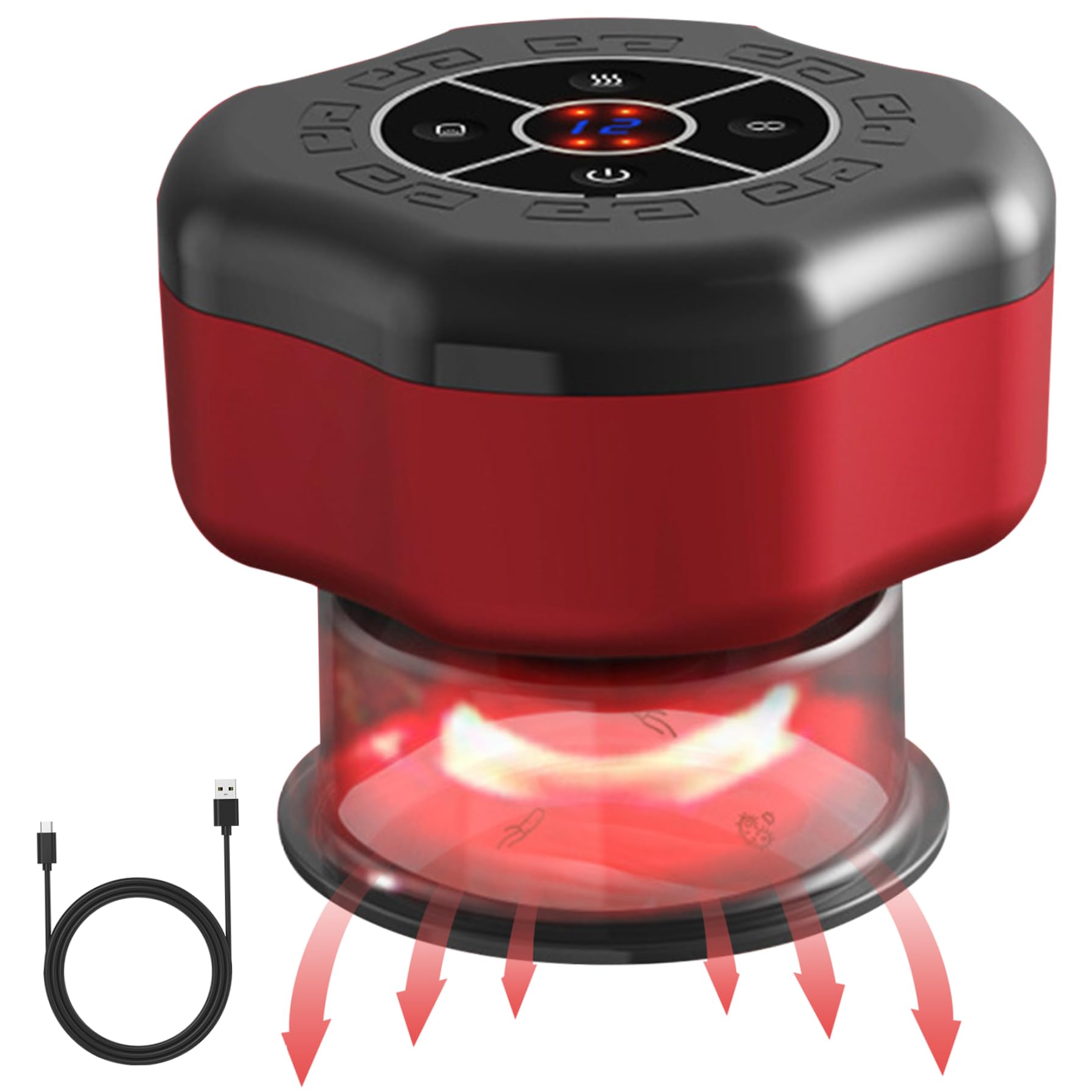 3 in 1 Electric Cupping Device,Vacuum Cupping Machine,5V 2A 12 Adjustable Temperatures Vacuum Massage Cups with Red Light Smart Scraping Tools Cupping Massager for Reduce Muscle Pain