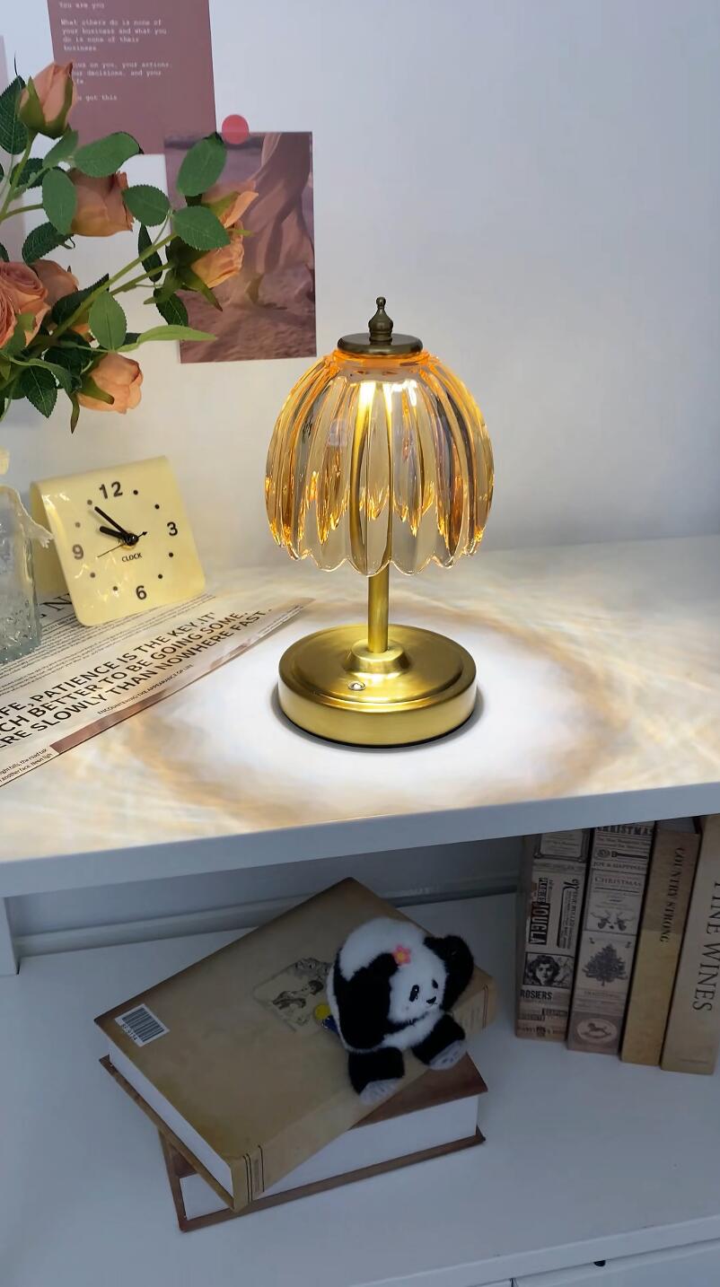 Image of Shenmoyl Set of 2 Tulip Table Lamp with 5200mAh Battery & Touch Control, Cordless Small Table Lamp with 3 Colors, Rechargeable Battery Operated Table Lamps for Nightstand, Bedroom (Amber Tulip)