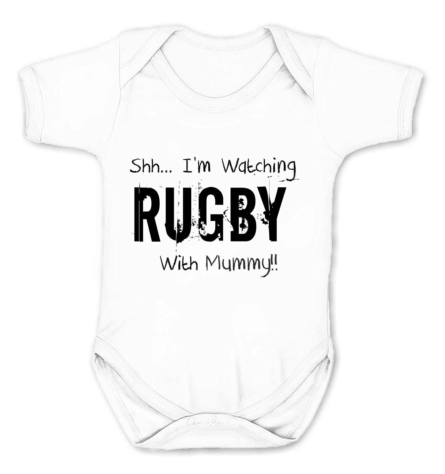 Reality Glitch Shh I'm Watching Rugby with Mummy Kids Babygrow White