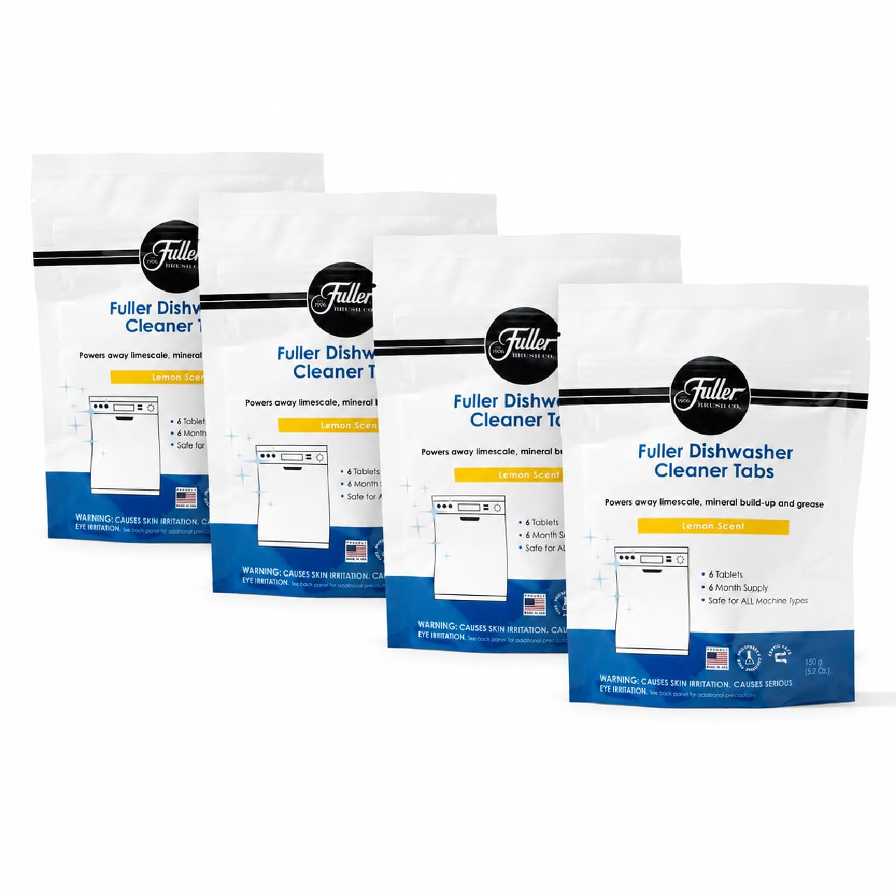 Fuller Dishwasher Cleaner Tabs – Lemon Scent – Eliminates Limescale, Grease &amp; Odors – Septic Safe, Compatible with All Dishwasher Types – (Pack of 4)