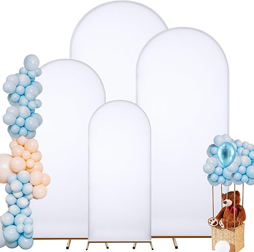 Peryiter Juego de 4 fundas para telón de fondo de arco de elastano, cubierta de arco de arco para decoración de bodas y cumpleaños (blanco, 7.2