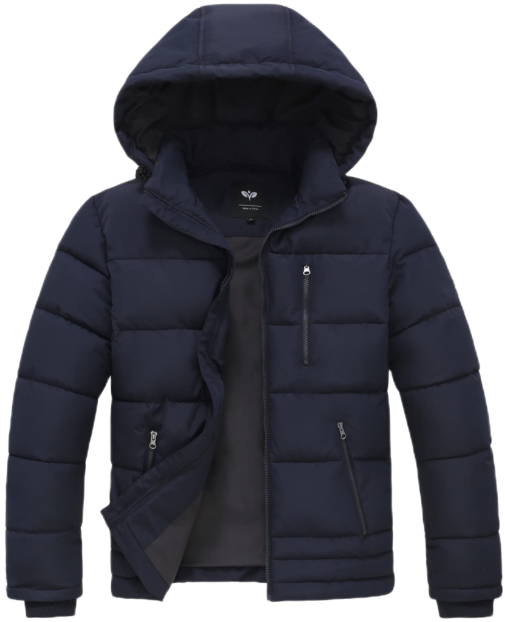 GGleaf Men's Hooded Winter Coat Warm Puffer Jacket Thicken Quilted Jacket Navy Medium