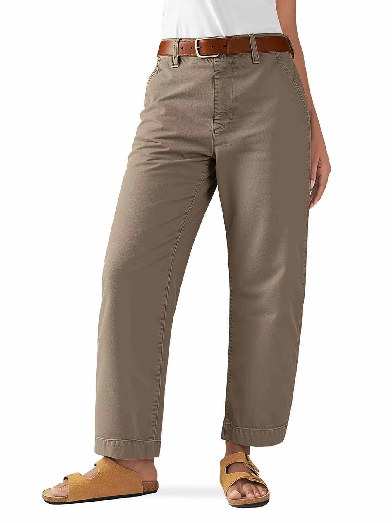 Flamingals Straight Leg Low Rise Barrel Pants for Women Casual Stretchy Vintage Cropped Pants for Women Trendy Without