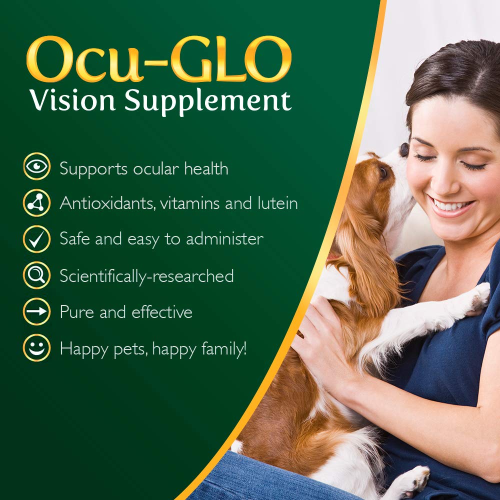 Ocu-Glo Nahrungsergänzungsmittel für Hunde und ihre Augen Kapseln für die Augenpflege mit Traubenkernextrakt, Lutein, Omega-3 Fettsäure, Vitaminen | Ergänzungsfutter gegen Augenprobleme