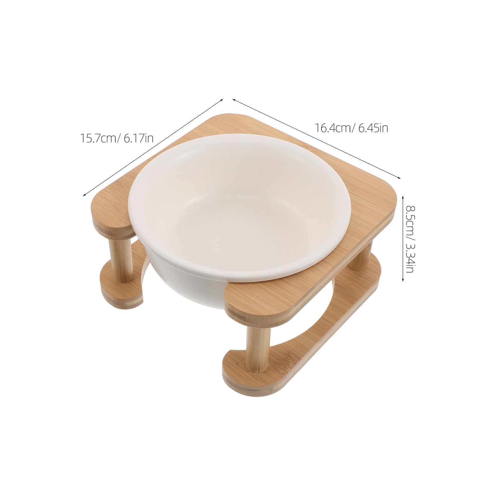 Alasum Gamelle Surélevée en Céramique 600 ML pour Chiens et Chats avec Support en Bois Blanc Bol d'eau Nourriture Stable et Anti-déversement pour Usage Intérieur Mangeoire Surélevée
