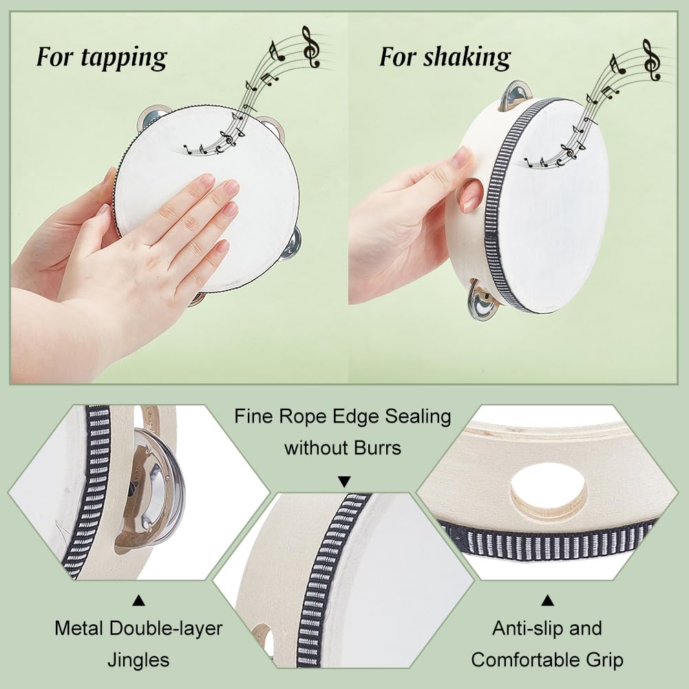 AHANDMAKER Lot de 12 tambourins de mariage en vrac en bois avec grelots en métal de 15,2 cm pour cérémonies d'église, jeux de fête, activités musicales