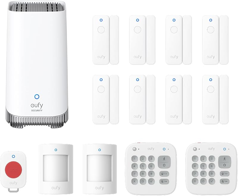 Sistema de alarma eufy Kit de 14 piezas con Homebase 3, sistema inalámbrico de seguridad inteligente para el hogar o la empresa, ampliable, fácil configuración, control de aplicaciones, sin tarifa mensual