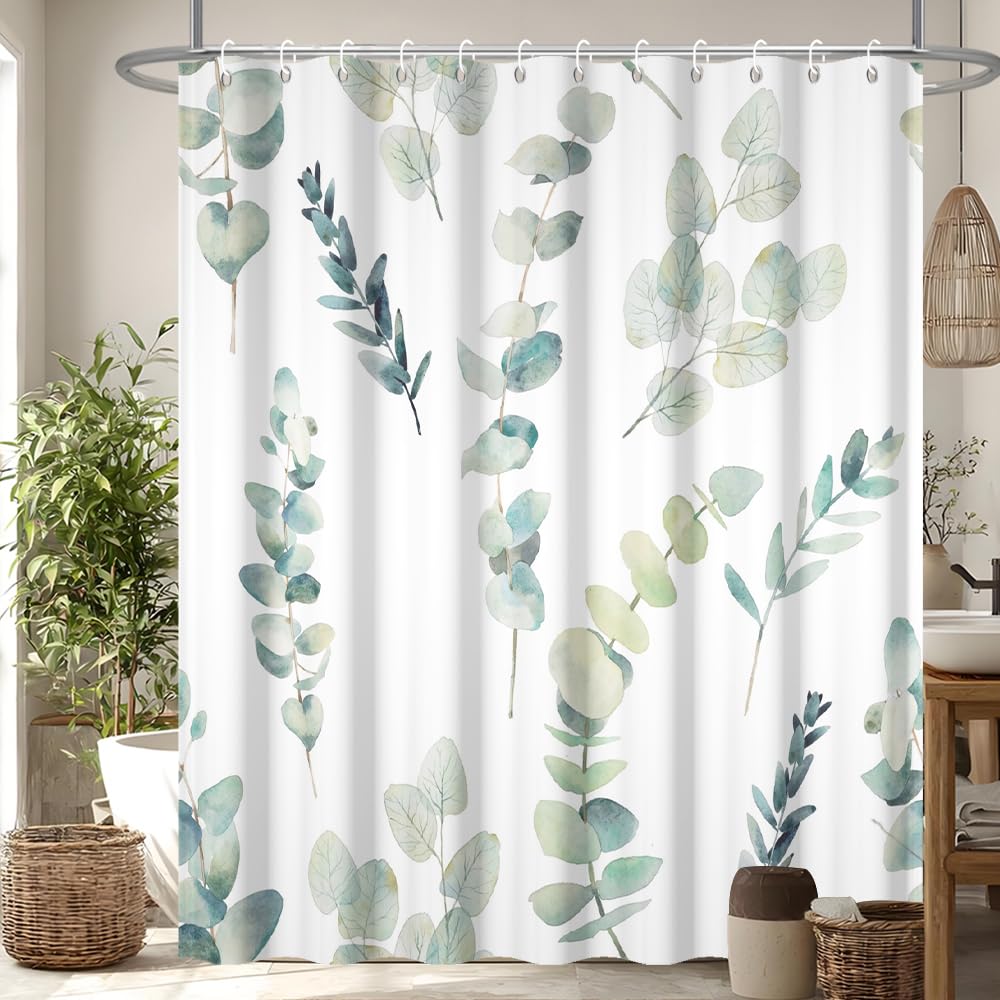 Uiiooazy Cortina de Ducha de Hoja Eucalipto, Cortinas de Ducha Verde Oro Abstracto Planta Cortinas de Baño Antimoho Impermeable Lavable Tejido de Poliéster Cortina Ducha con Ganchos 90x180cm — view 36