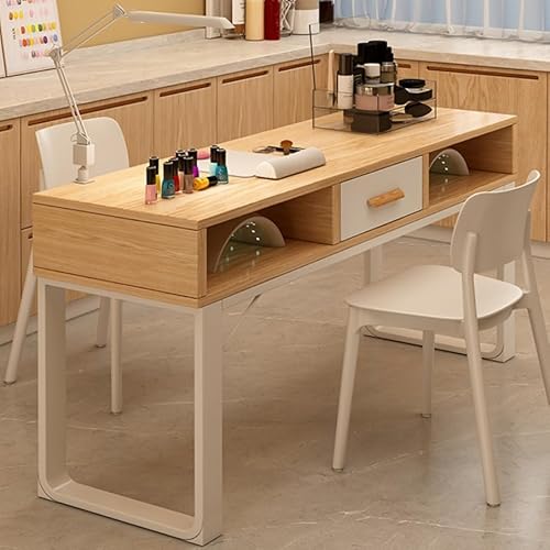 ACMEER 新登場マニキュアテーブル 収納引き出し付き ネイルテーブル ネイルデスク ネイルメイク作業台 引き出し付き スタイリッシュ おしゃれ 化粧品店/ネイルサロン等適用 (120cm,ナチュラル/椅子を2脚追加)