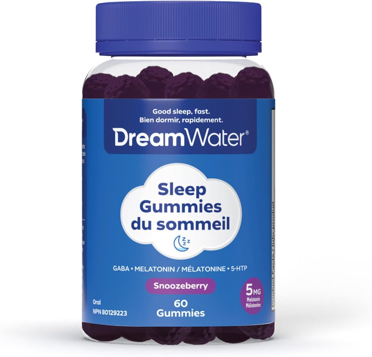 Dream Water Dream Water Sleep Aid Melatonin Gummies with GABA & 5-HTP - Vegan-Friendly Sleep Gummies - Snoozeberry Flavour, 60 Count
