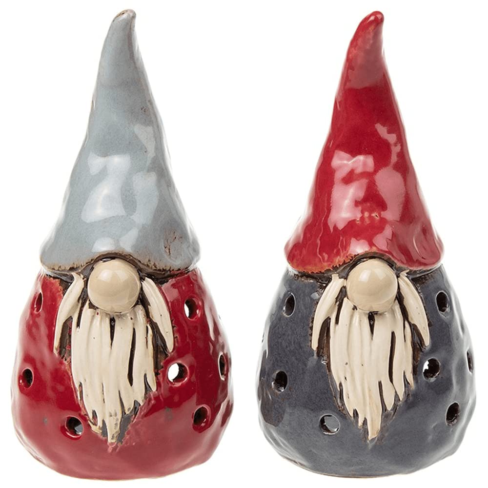 Shudehill Giftware Grey,Red Village Pottery Gonk Tealight Holder Small Grey/Red 320051