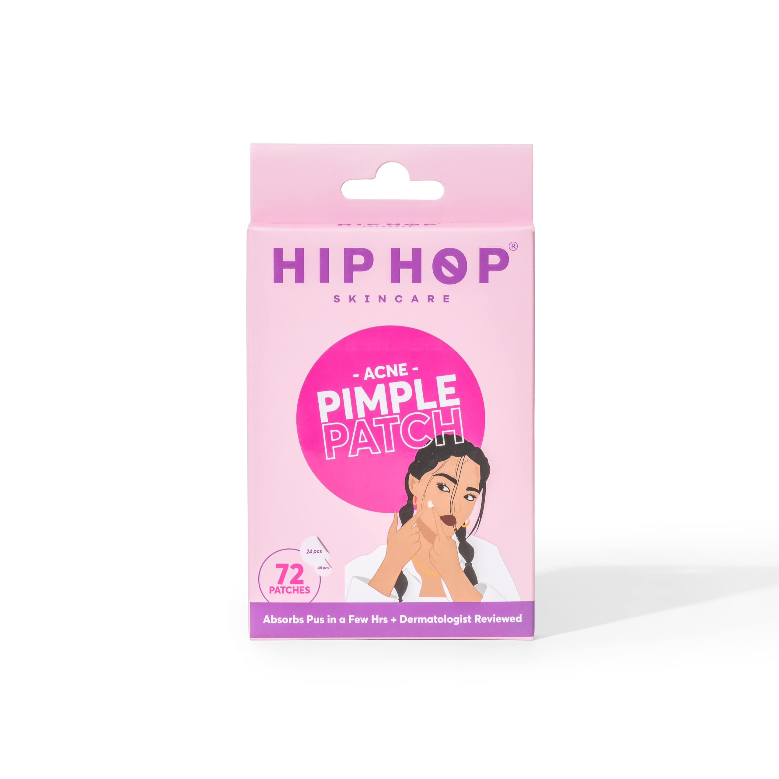 HipHop Skincare Acne Patch 72 Count - with Hydrocolloid | Absorbs Pus, Flattens Pimples | Quick-Acting, Waterproof & Transparent | For Men & Women, All Skin Types