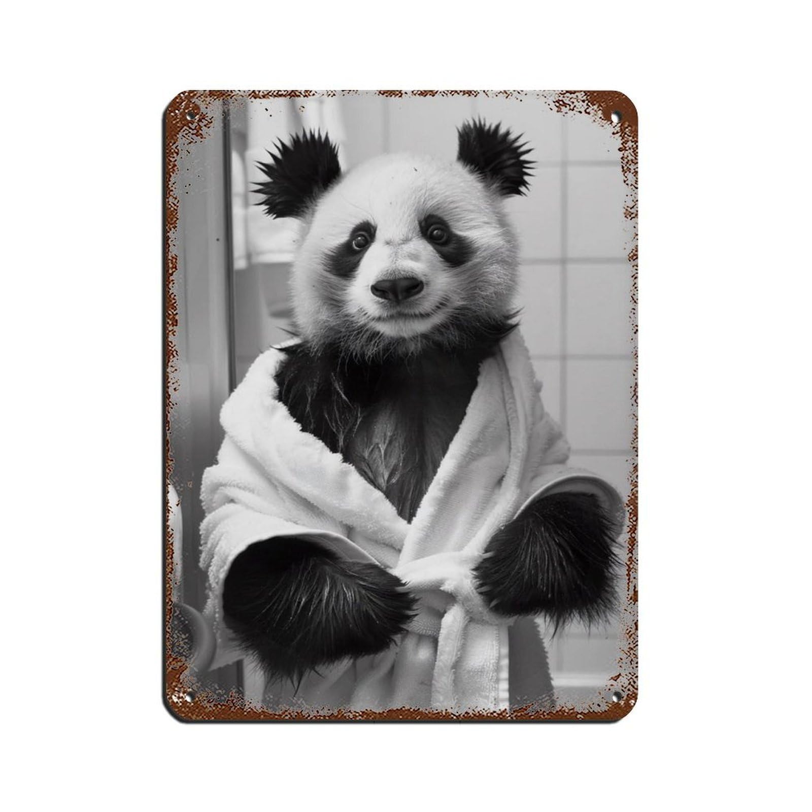 Panda in A Bathrobe, Funny Bathroom Art Tin Sign Vintage Metal Pub Club Cafe Bar Home Wall Art Decoration Poster Retro 12x16inch(30x40cm)