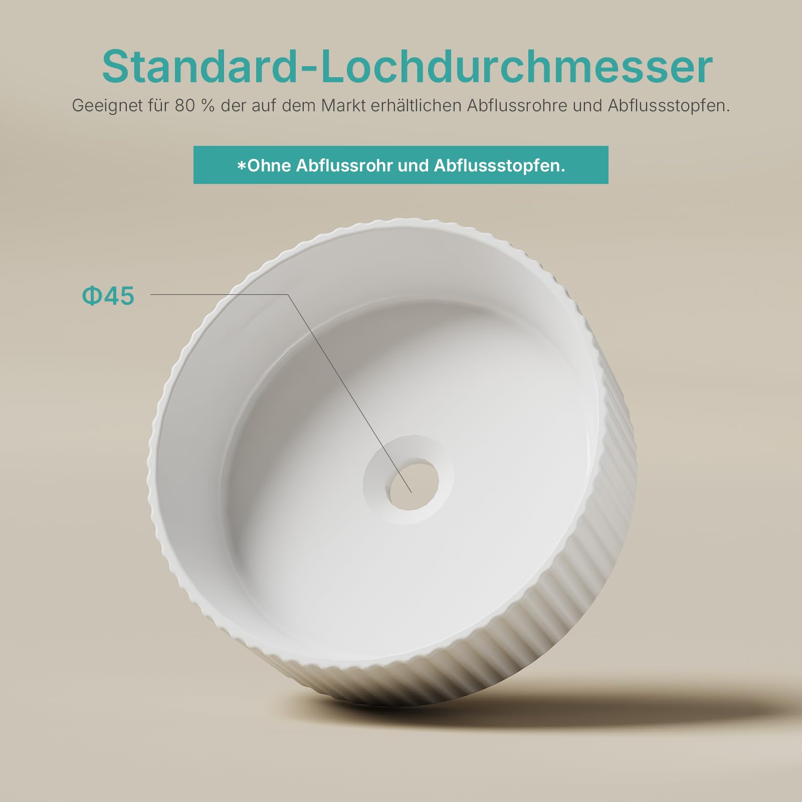 EMKE Aufsatzwaschbecken Rund 36,0×36,0×11,5 cm – Keramik Waschbecken für Gäste-WC & Badezimmer, Waschbecken Aufsatzbecken Ohne Hahnloch, Weiß