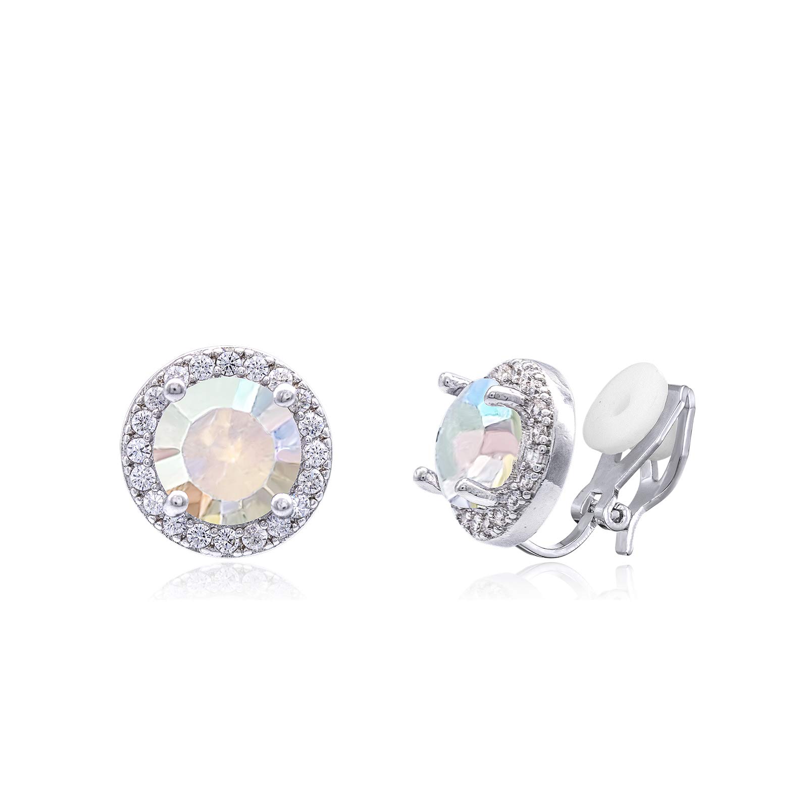 Orecchini A Clip Rotondi Con Zirconia Cubica AB Color 8mm, Non Forati, Con Cuscinetti Anti-dolore, Per Donne E Ragazze - 3