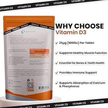 Vitamin D 1000IU | 1 Year Supply | 365 Easy-Swallow Vitamin D3 Vegetarian Tablets | High Strength | Immune & Bone Support Supplement | General Health & Wellbeing | 25µg
